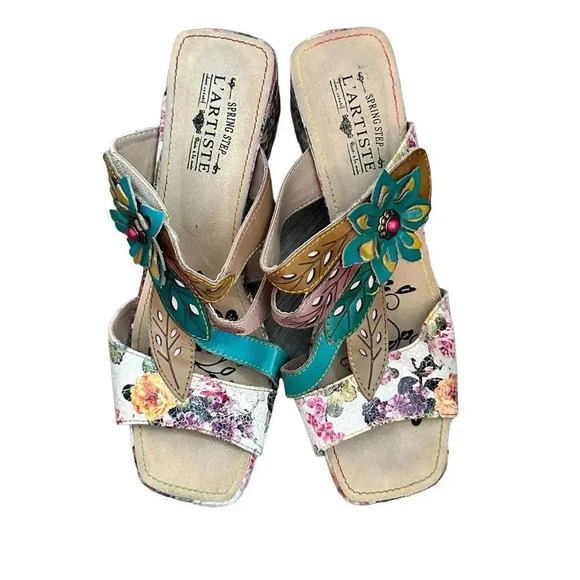 Spring Step L'Artiste Multicolor Floral Izetru Slide Sandal Shoes Size 8.5 - Picture 2 of 11